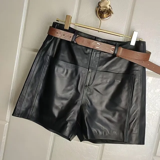 【巴黎精品】現貨+預購 真皮短褲休閒褲(個性腰帶真皮短褲女褲子a1iv54)