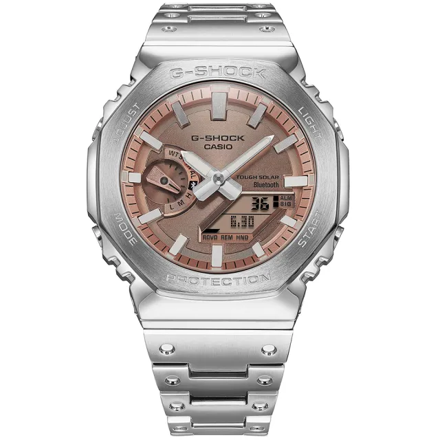 【CASIO 卡西歐】G-SHOCK 太陽能藍牙 金屬八角防護構造雙顯錶 情人節 送禮(GM-B2100AD-5A)