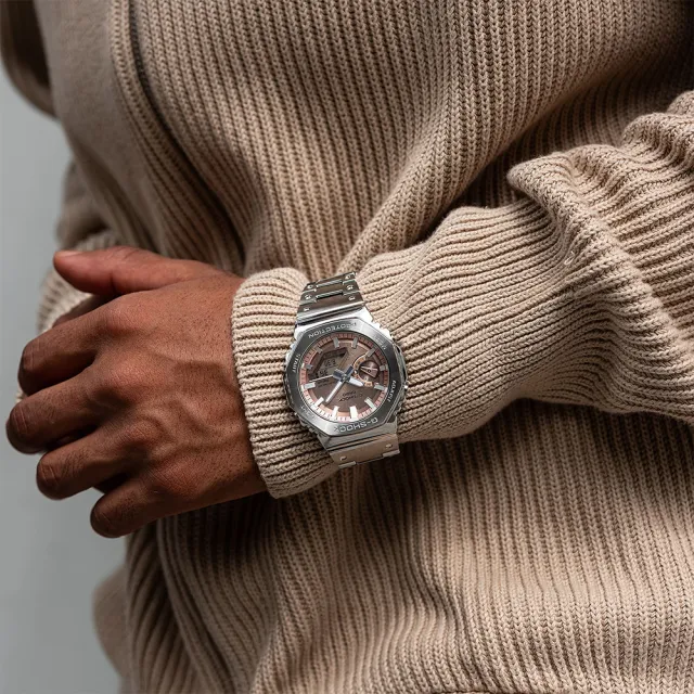 【CASIO 卡西歐】G-SHOCK 太陽能藍牙 金屬八角防護構造雙顯錶 情人節 送禮(GM-B2100AD-5A)