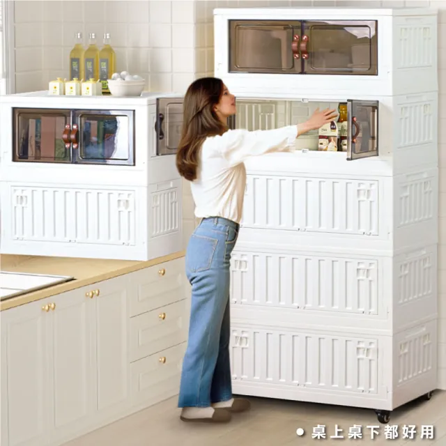 【ONE HOUSE】金屬骨幹 小丹尼五開門貨櫃收納箱 收納櫃_任選62L×3/ 62L×2+28L×2(贈 2吋塑膠輪子組)