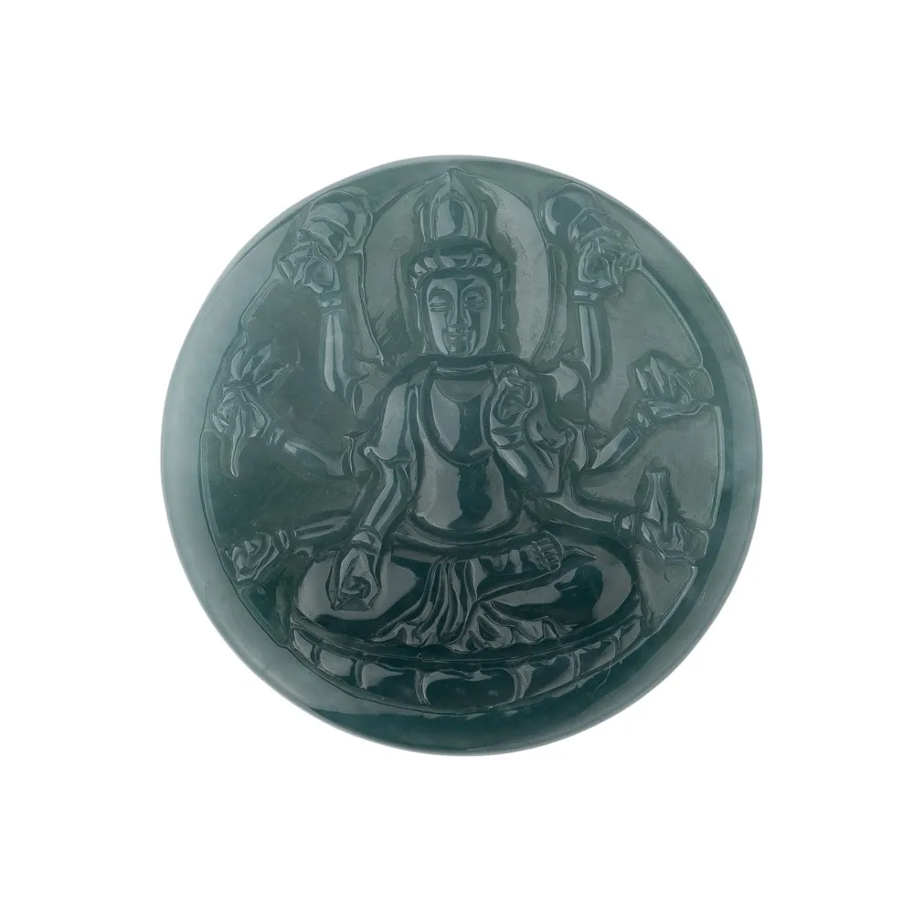 【K.D.J 圓融珠寶】天然翡翠 冰種藍水 千手觀音 圓牌 墜飾