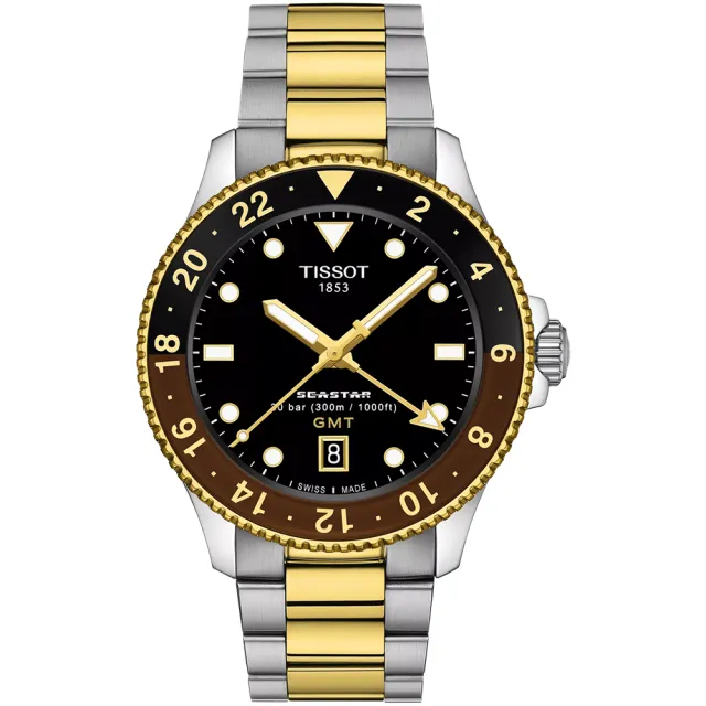 【TISSOT 天梭 官方授權】Seastar 1000海星 GMT兩地時間 300米潛水錶-40mm 情人節 禮物(T1208522205100)