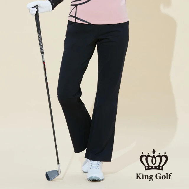 KING GOLF 網路限定款-女款素面彈性小喇叭刷毛長褲(黑色)