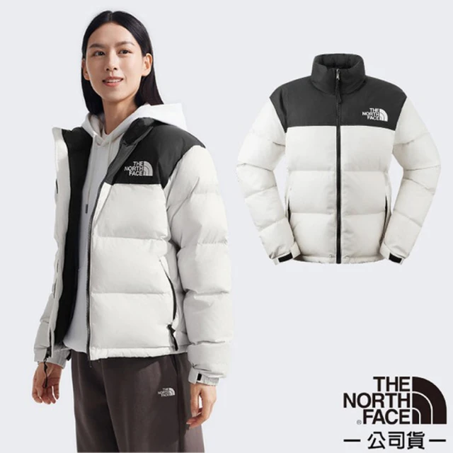 The North Face 女 拼接防潑水舒適保暖可收納連帽羽絨外套/禦寒雪衣(3XEO-ROU 沙丘白)