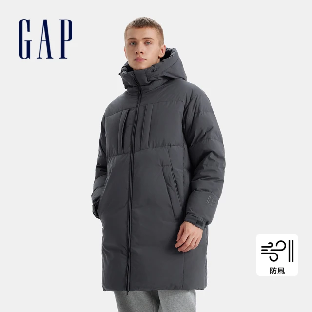 GAP 男裝 防風長版連帽羽絨外套-深灰色(677169)