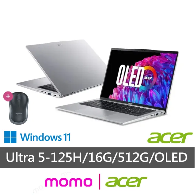 【Acer 宏碁】送無線滑鼠★14吋Ultra5 OLED AI筆電(Swift Go/EVO/SFG14-73-50MV/Ultra 5-125H/16G/512G/W11