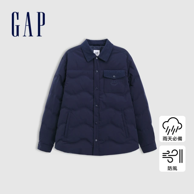 GAP 男裝 Logo刺繡防風防雨翻領羽絨外套-海軍藍(676810)