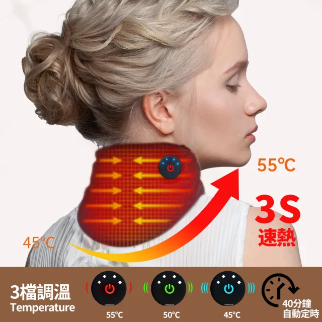 【無線好用】無線石墨烯熱敷護頸 餘電可視(頸椎放鬆 調溫定時 脖子頸部保暖 熱敷眼罩 母親節禮物)