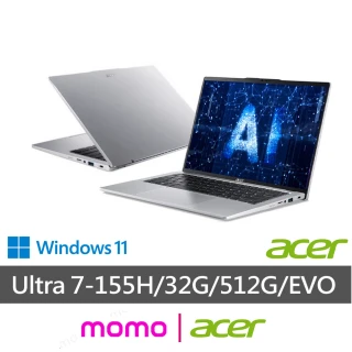 【Acer 宏碁】14吋Ultra 7輕薄效能AI筆電(Swift Go/EVO/SFG14-73-76K0/Ultra 7-155H/32G/512G/W11)