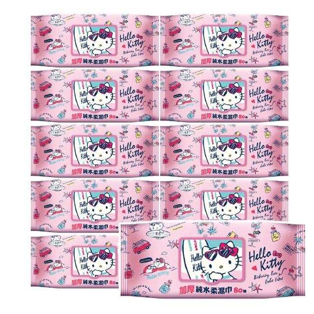 【SANRIO 三麗鷗】Hello Kitty 加厚超純水有蓋柔濕巾/濕紙巾 加蓋 80抽 X 24包(箱購)