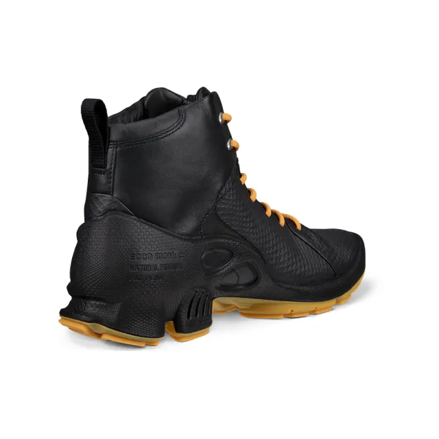 【ecco】BIOM C W 健步自然律動高筒皮革運動鞋 女鞋(黑色/芒果黃 80034361092)
