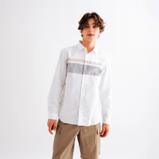 【Arnold Palmer 雨傘】男裝-胸前拼接配色牛津長袖襯衫(白色)