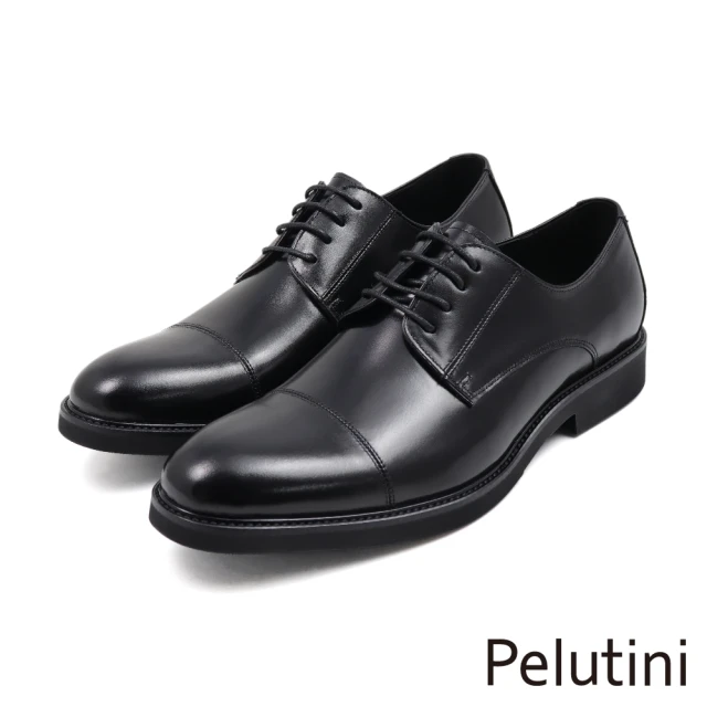 Pelutini 經典素面橫飾造型綁帶德比鞋 黑色(313057-BL)