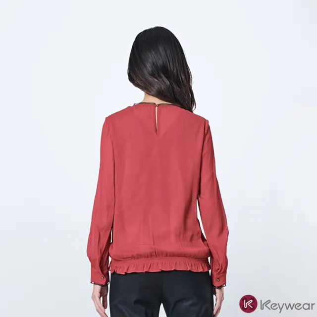 【KeyWear 奇威名品】雪紡珠鍊抽皺設計款上衣(共2色)