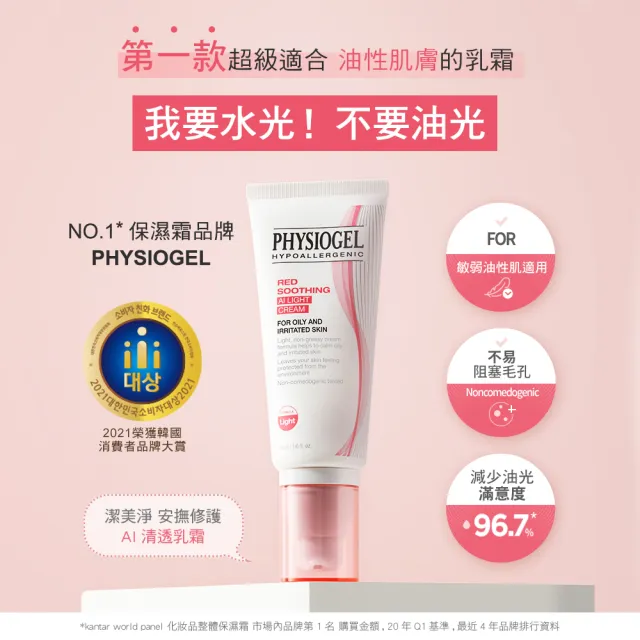 【PHYSIOGEL 潔美淨】層脂質安撫修護AI清透乳霜50ml_2入(保濕修護霜 / 敏弱皮膚專用)