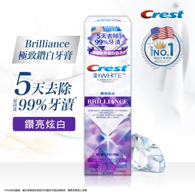 【Crest】極致鑽白牙膏110gx6入 牙齒美白(鑽亮炫白/鑽感薄荷/亮白防蛀 任選)