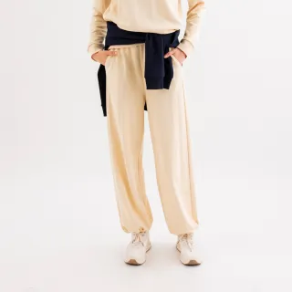 【Arnold Palmer 雨傘】女裝-個性LOGO抽繩束腳兩穿休閒長褲(杏色)