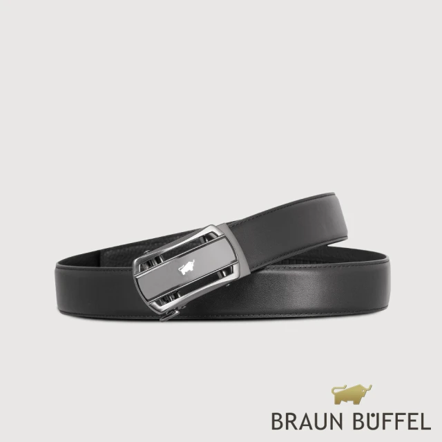 BRAUN BUFFEL 德國小金牛 台灣總代理 商務型男 簡約造型自動扣皮帶-鎗色(BF24S-WEG208-SGU)