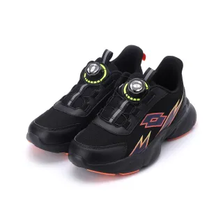 【LOTTO】22-24.5cm 閃焰旋轉鞋鈕扣避震跑鞋 黑橘 大童鞋 LT3AKR8780