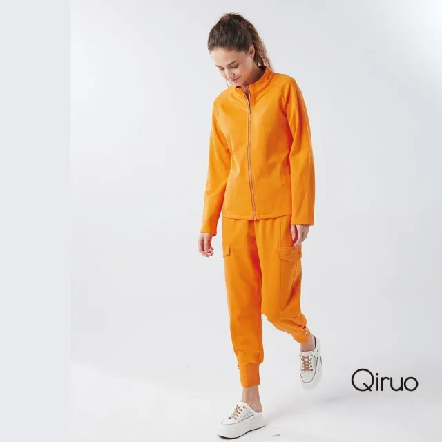 【Qiruo 奇若名品】中厚棉 拉鍊立領運動外套 橘色薄長袖外套6007E 