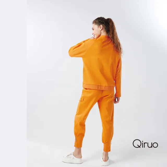【Qiruo 奇若名品】中厚棉 拉鍊立領運動外套 橘色薄長袖外套6007E 