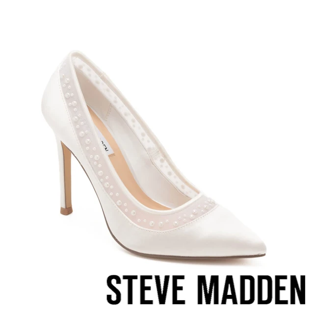 steve madden SLEEKER 珍珠透膚緞面高跟鞋(白色)