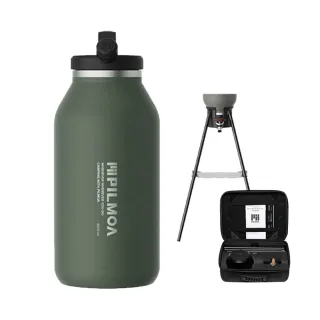 【PILMOA】E4000 保溫保冰不鏽鋼水壺壺架豪華組-莫迪綠 4000ml(公司貨-露營/野餐/戰術用)