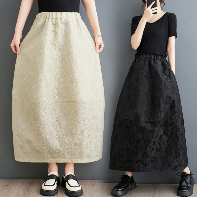【LANNI 藍尼】★國風花苞長裙(長裙/女裝/通勤/裙子/素色)