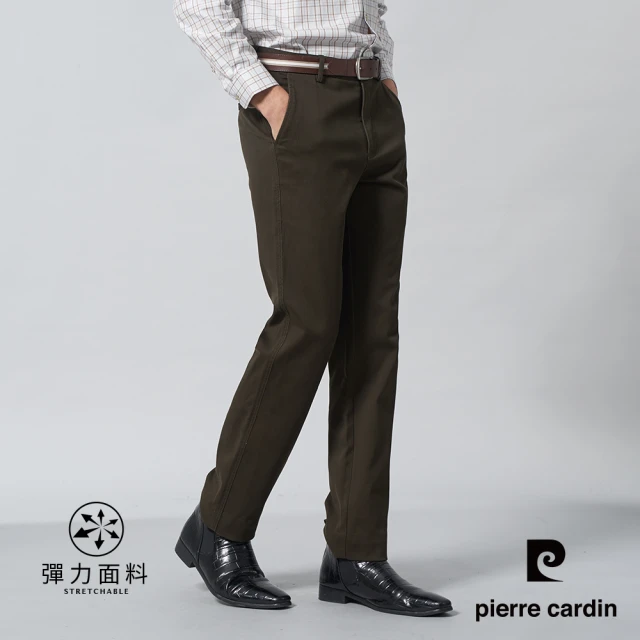 pierre cardin 皮爾卡登 商務休閒 男款 棉質平口休閒長褲-褐綠色(5245871-49)