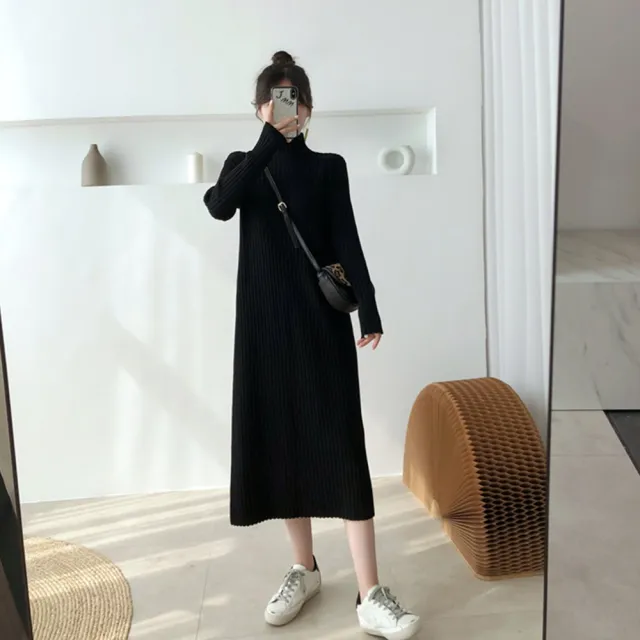 【D.studio】韓版直筒過膝長版洋裝(針織上衣 毛衣 長裙 長袖上衣 女裝 衣服 套裝 保暖上衣 冬天女裝 S339)