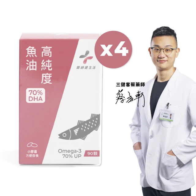 藥師健生活 DHA70高純度魚油 4盒(90粒/盒 Omega-3 85% 膠囊 蔡藥師 solutex 雙11)