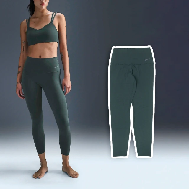 NIKE 耐吉 緊身褲 Zenvy Leggings 女款 綠 灰 高腰 速乾 瑜珈 健身 長褲 褲子(DQ6016-338)