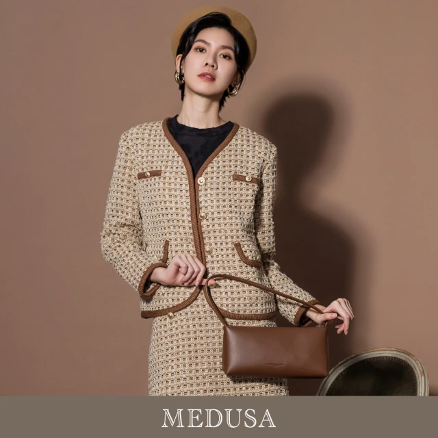 MEDUSA 曼度莎 現貨-編織滾邊駝色羊毛毛呢西裝外套（M-XL）｜女羊毛外套 女毛呢外套(501-7110A)