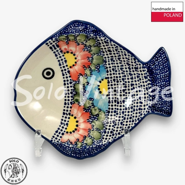 波蘭陶 Manufaktura 波蘭陶 19CM 魚型盤 橘藍大花系列