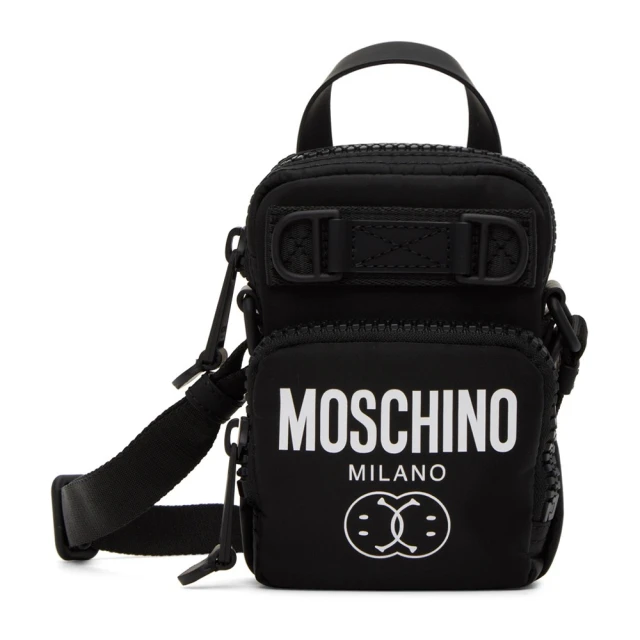 MOSCHINO Smiles雙笑臉尼龍斜背包 黑色(2A7415-8223-1555)