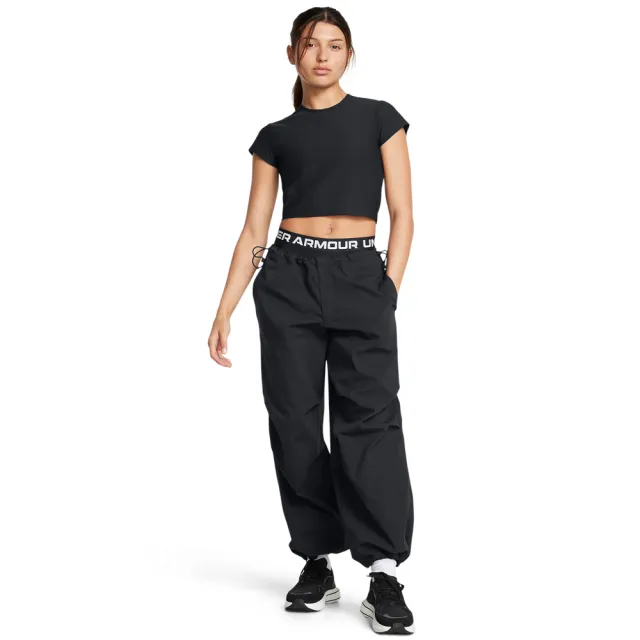 【UNDER ARMOUR】UA 女 Meridian 羅紋短袖T-Shirt_1386615-001(黑色)