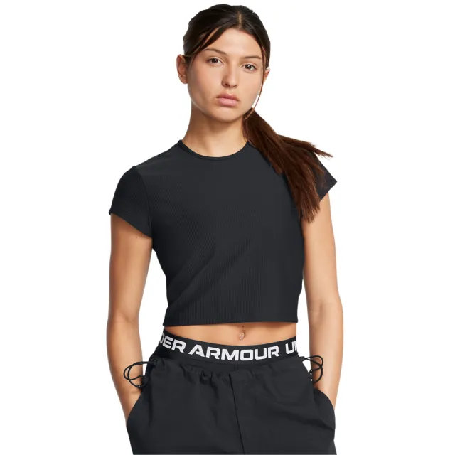 【UNDER ARMOUR】UA 女 Meridian 羅紋短袖T-Shirt_1386615-001(黑色)