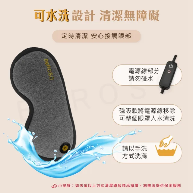【Beroso 倍麗森】買一送一 磁吸式三段溫控定時立體熱敷眼罩A00029(蒸氣眼罩 睡眠眼罩 )