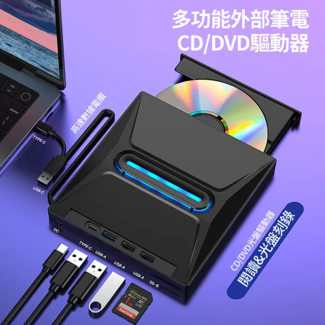 【YOLU】五合一 CD/DVD讀取外接式燒錄機 多功能擴展光碟機 USB3.0刻錄機 USB/Type-C燒錄器 筆電桌機適用