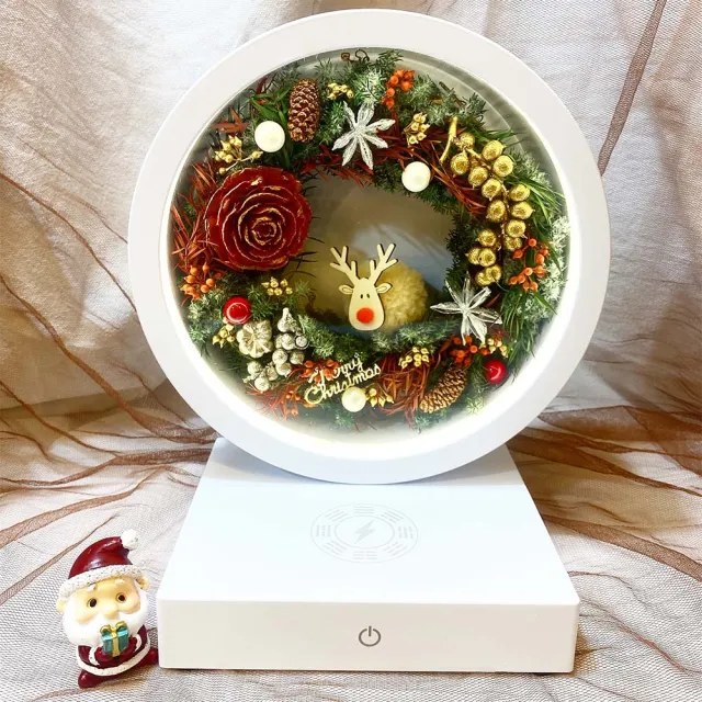 【OSTARA FLORIST 奧斯塔拉花藝】聖誕花圈檯燈 含手機無線充電 共兩款(聖誕節、聖誕花圈、檯燈)