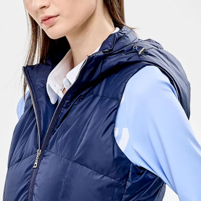 【PING】女款可拆帽蓄熱保暖羽絨背心-深藍(防風透氣/防潑水/GOLF/高爾夫/RB24220-58)