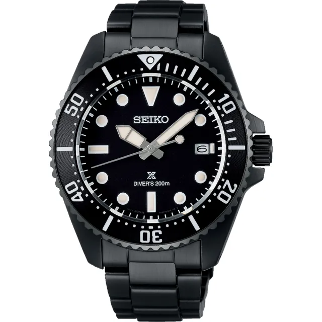 【SEIKO 精工】PROSPEX 太陽能 200米潛水手錶 -41mm 黑(SNE599P1/V157-00A0SD)