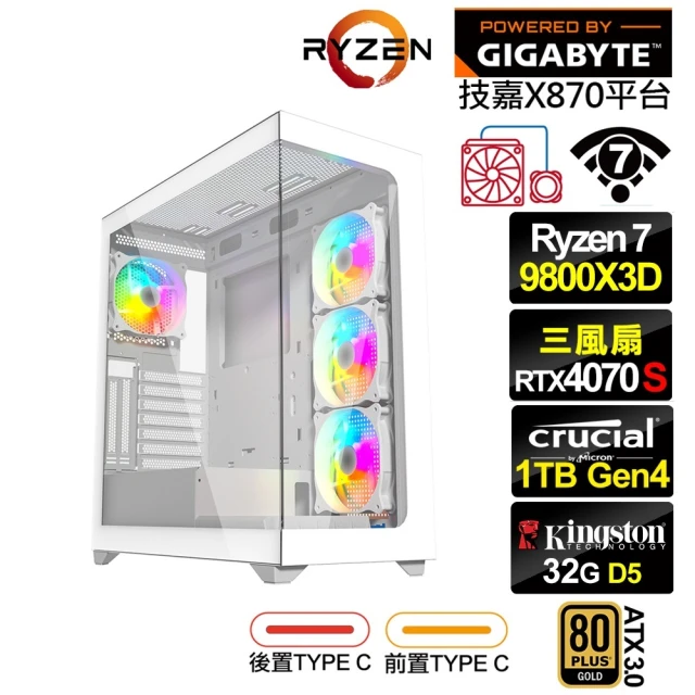 技嘉平台 R7八核RTX 4070 SUPER{海神L0DC}水冷電競電腦(R7 9800X3D/X870/32G D5/1TB/WIFI)