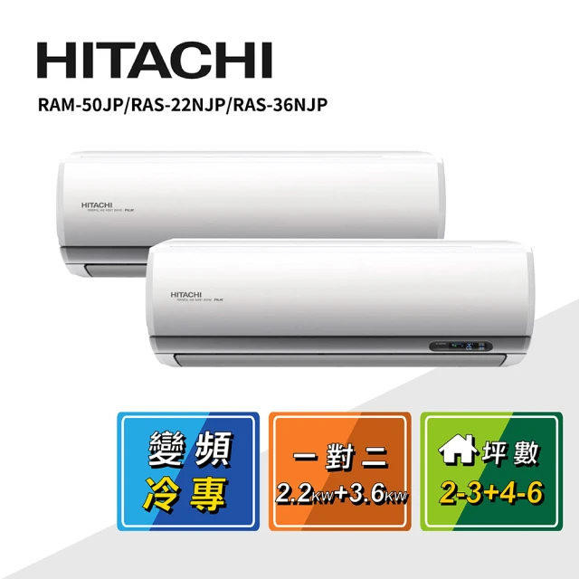 HITACHI 日立 2-3坪+4-6坪 一對二變頻冷專(RAM-50JP/RAS-22NJP/RAS-36NJP)