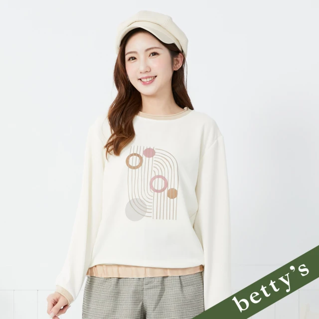 betty’s 貝蒂思 圓圈線條印花撞色下擺鬆緊T-shirt(米白)