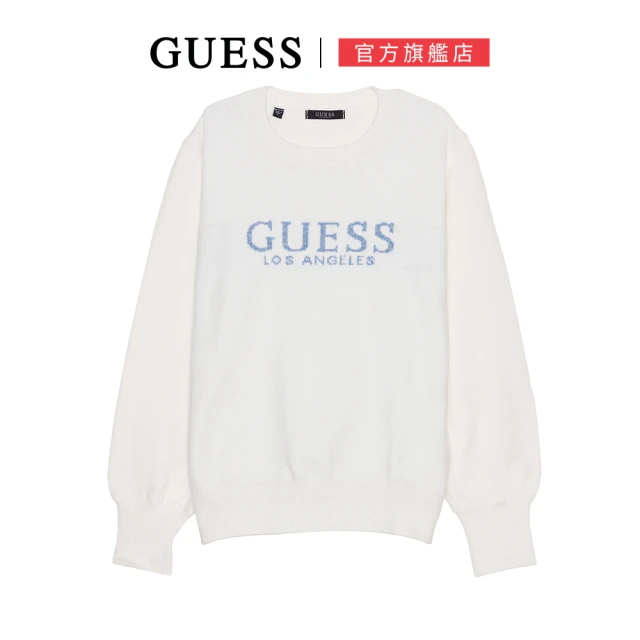 GUESS 簡約純色LOGO大學T(白色)