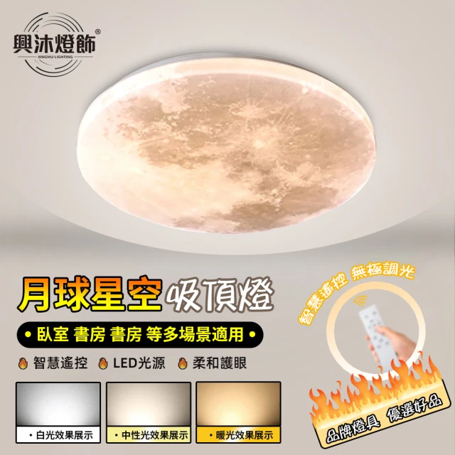 XINGMU 興沐 月球星空吸頂燈臥室圓形走廊燈(節能環保/智慧雙控/LED光源)