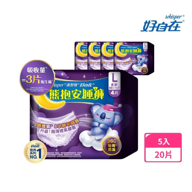 【好自在褲型-嘗鮮推薦】熊抱安睡褲5入組-防漏瞬吸 日拋生理褲/衛生棉褲(M/L/XL 共20片)