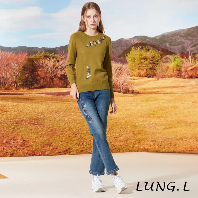 【LUNG.L 林佳樺】L847A橄欖綠手繡花搭配水鑽長袖女裝毛衣(秋冬新品 保暖)