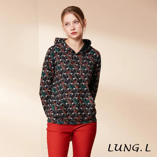 【LUNG.L 林佳樺】LR24A黑色滿版F字母印花長袖女裝帽T(秋冬新品)